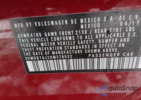 2017 Volkswagen Jetta 1.4T Se z USA, uszkodzony, nr VIN 3VWDB7AJ2HM378032